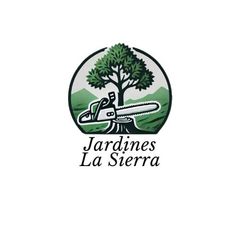 Un logotipo para jardines la sierra con una planta al fondo.