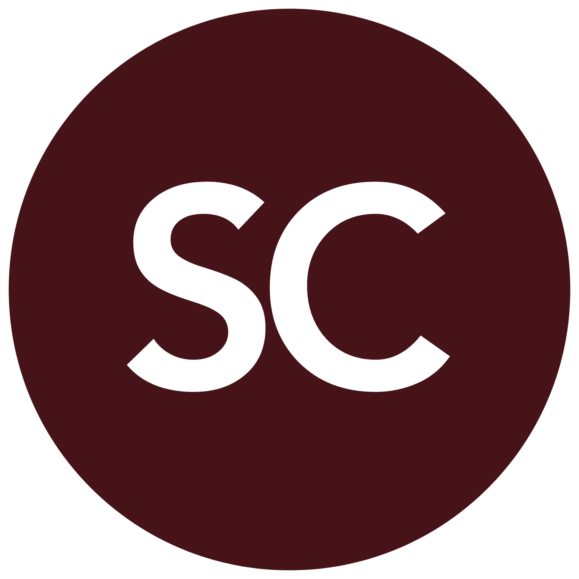 White “SC” letters on a dark maroon circular background.