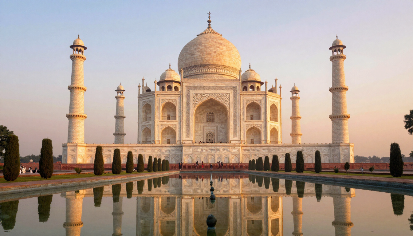 Vista majestuosa del Taj Mahal al amanecer en un viaje a la India
