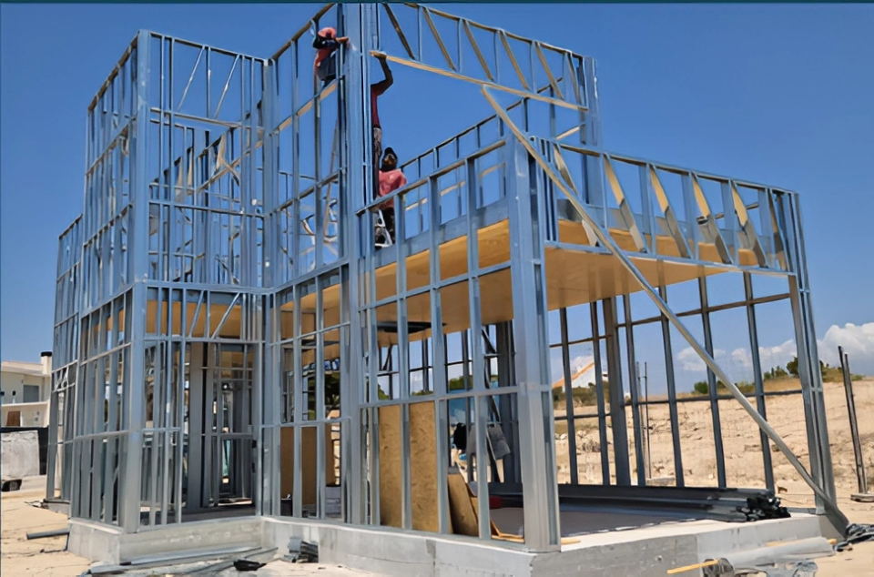Paneles solares en un tejado, día soleado. Edificios y una ladera visibles al fondo.