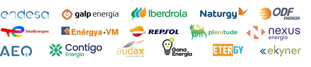 Un montón de logotipos están alineados sobre un fondo blanco.