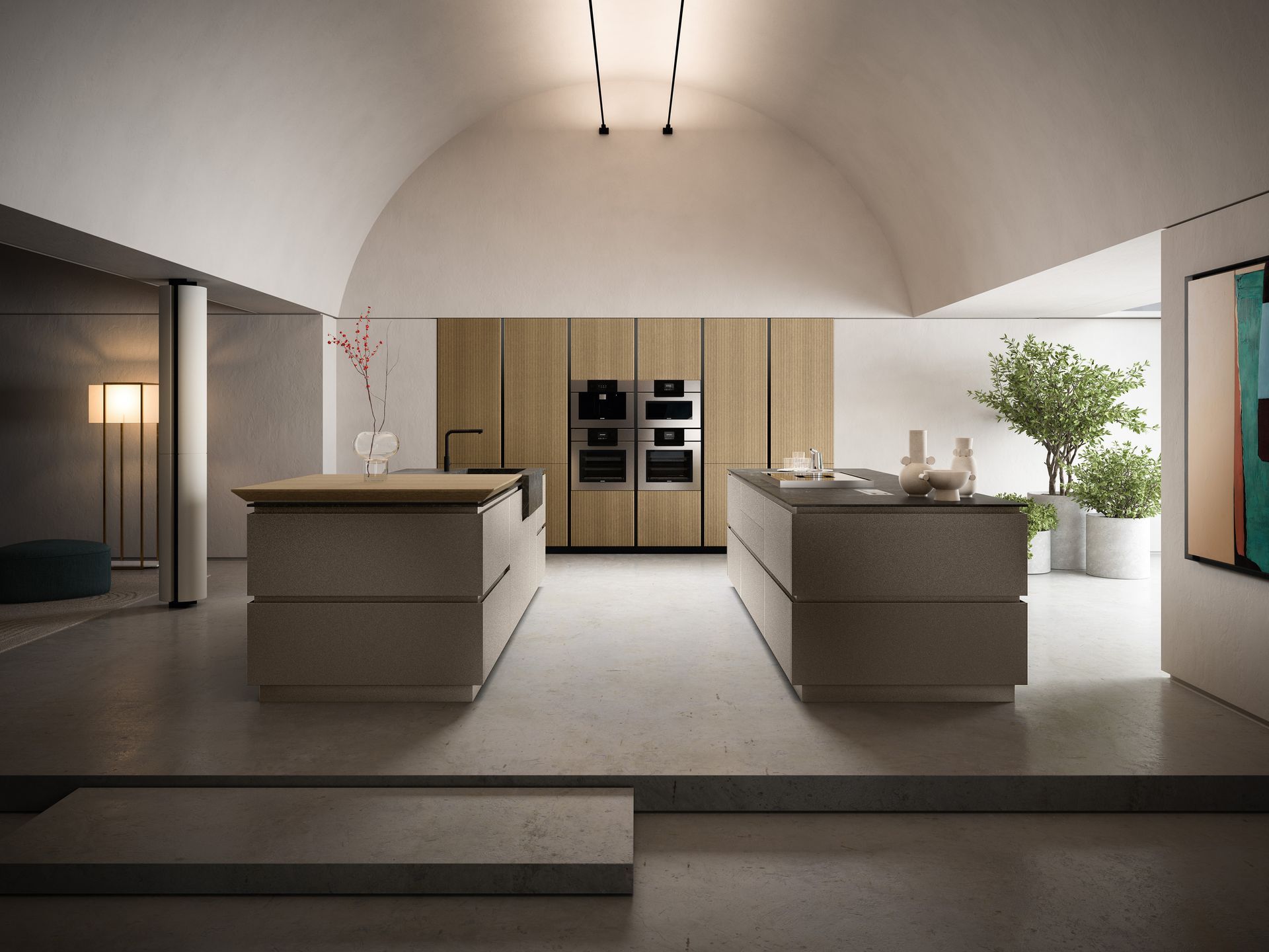 Cuisine avec deux îlots centraux