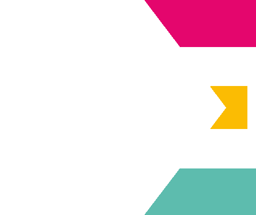 Fond blanc abstrait avec coins supérieur droit rose et inférieur droit turquoise, et une petite flèche jaune en forme de flèche.