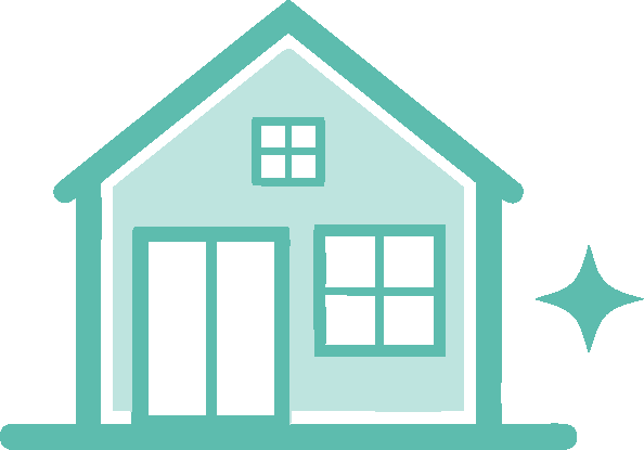 Icône de maison turquoise avec une étoile scintillante