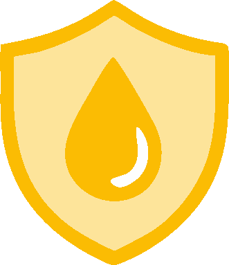 Icône de bouclier jaune avec une goutte dorée au centre