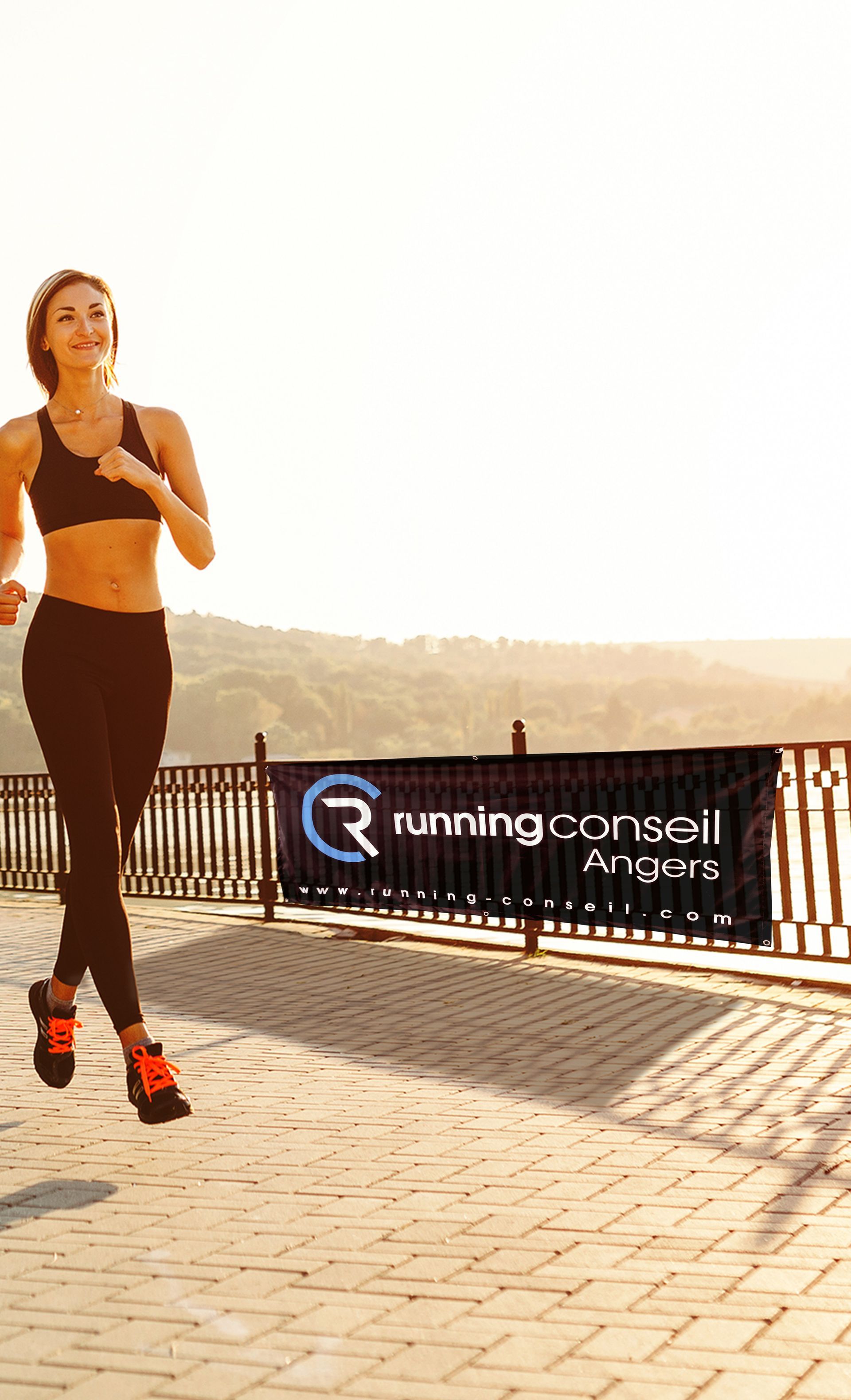 Banderole publicitaire en tissu, impression numérique. Running Conseil
