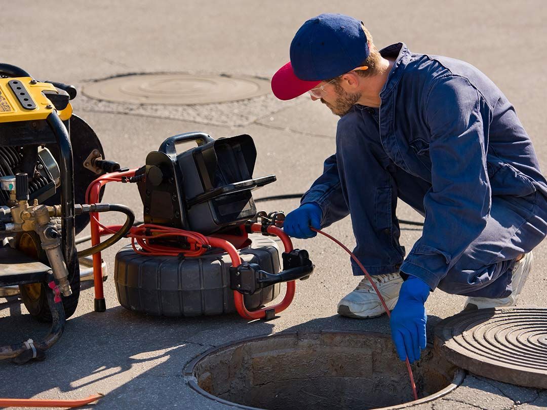 Professionnel utilise une caméra d’inspection dans un égout