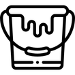Icono de contorno negro de un cubo con gotas de pintura o líquido derramándose por la parte superior.