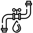 Grifo negro e icono de gota de agua, que representa una fuga en la tubería o un problema de fontanería.