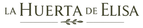 Logotipo con el texto “La Huerta de Elisa” en negro y una pequeña rama verde frondosa debajo.