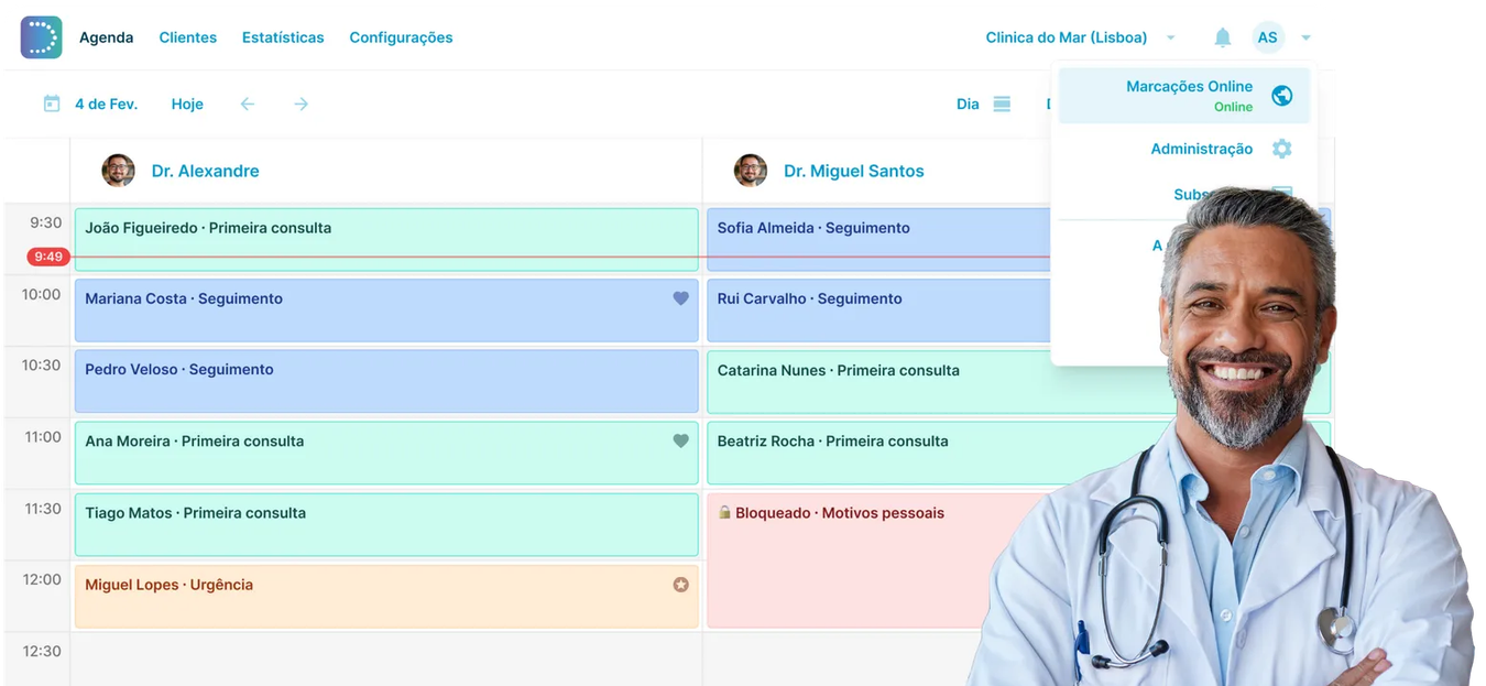Print screen da plataforma DOC com médico sorridente