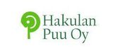 Hakulan Puu Oy:n logo vihreällä puukuvakkeella ja sinivihreällä tekstillä