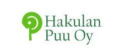 Hakulan Puu Oy:n logo vihre&auml;ll&auml; puukuvakkeella ja sinivihre&auml;ll&auml; tekstill&auml;