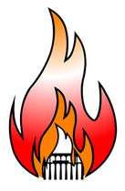 Un dibujo animado de un fuego con una calavera en el medio.