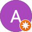 Un círculo morado con la letra a y una estrella naranja dentro.