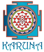 Un logotipo colorido para Karuna con una estrella en el centro.