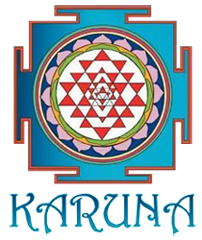 Un logotipo colorido para Karuna con una estrella en el centro.