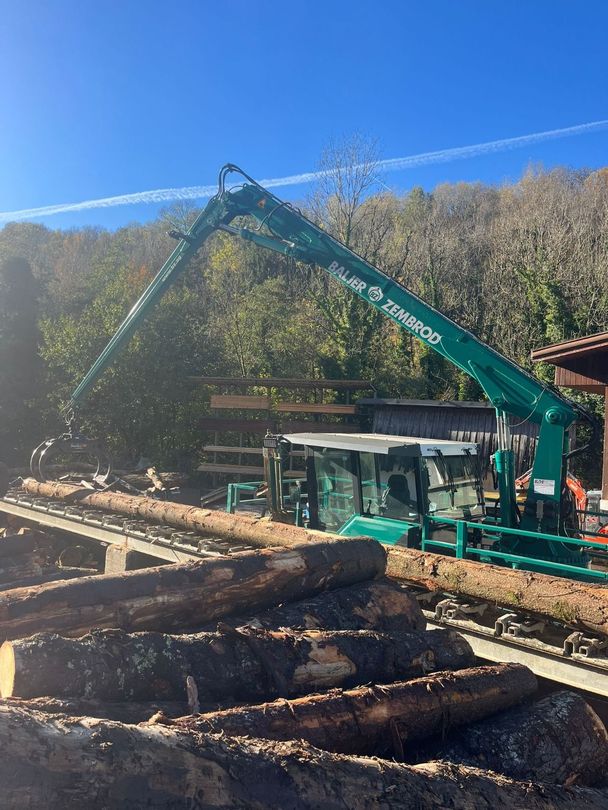 Grue attrape tronc d'arbres