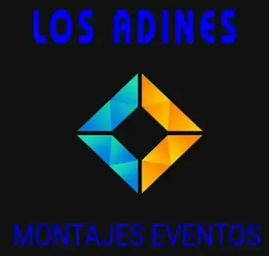 Logotipo de Los Adines Montajes Eventos con un icono geom&eacute;trico de diamante multicolor sobre un fondo negro.
