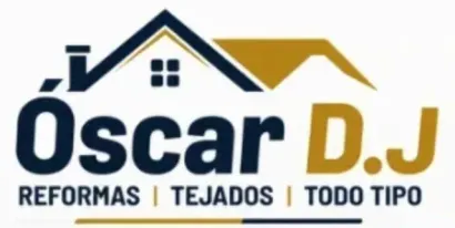 Logo de Óscar D.J con casa azul y dorada; texto “Reformas | Tejados | Todo Tipo”