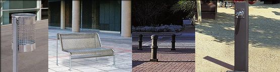 Un collage de cuatro imágenes muestra una silla, una valla y una fuente.