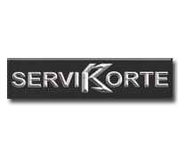 Un logotipo en blanco y negro para Servikorte sobre un fondo blanco.