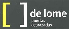 A logo for a company called de lome puertas acorazadas