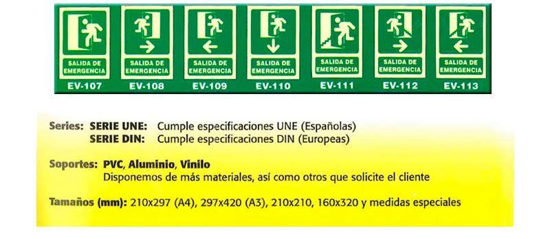 Una fila de señales de salida verdes sobre un fondo amarillo