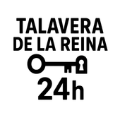 Un logo en blanco y negro con una llave y las palabras talavera de la reina 24h.