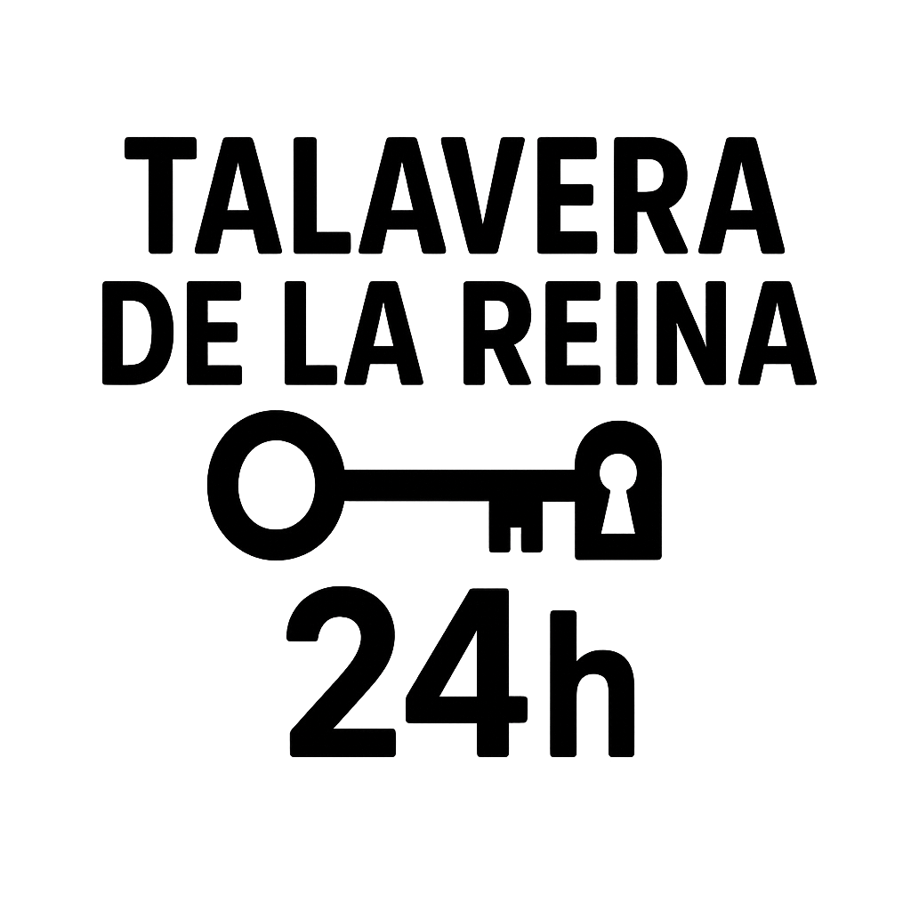 Un logo en blanco y negro con una llave y las palabras talavera de la reina 24h.