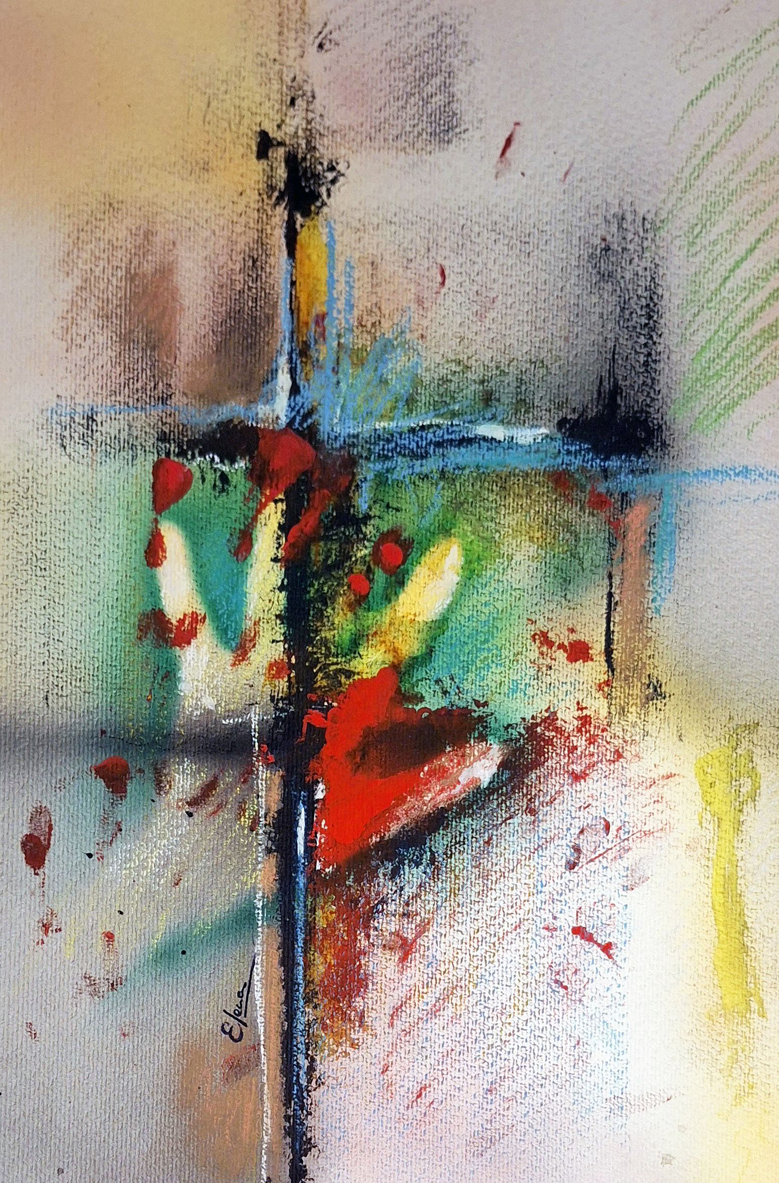Un primer plano de una pintura colorida en una pared.