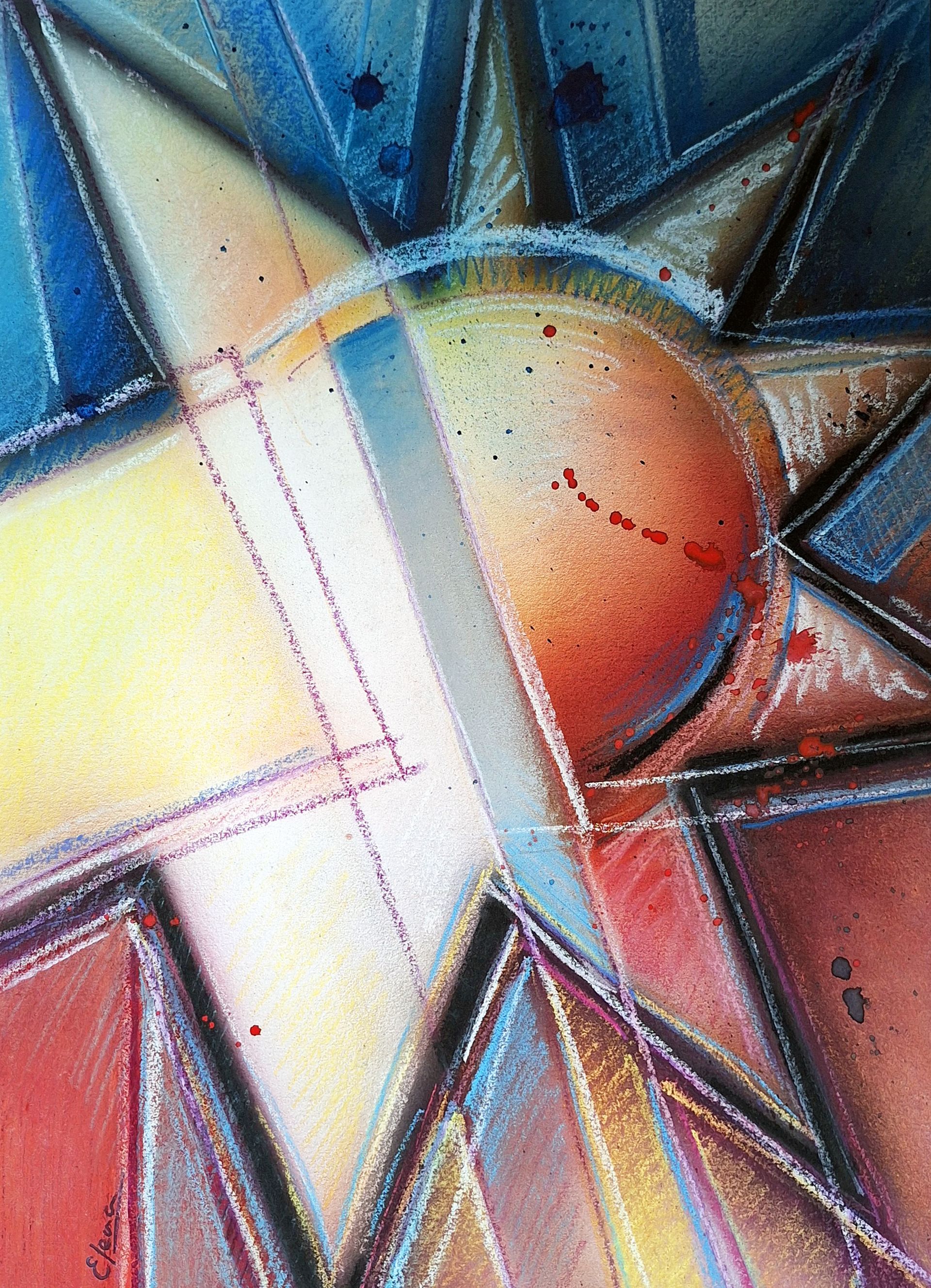 Un primer plano de una pintura de una vidriera.