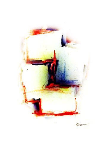 Una pintura de un cubo con un borde rojo.