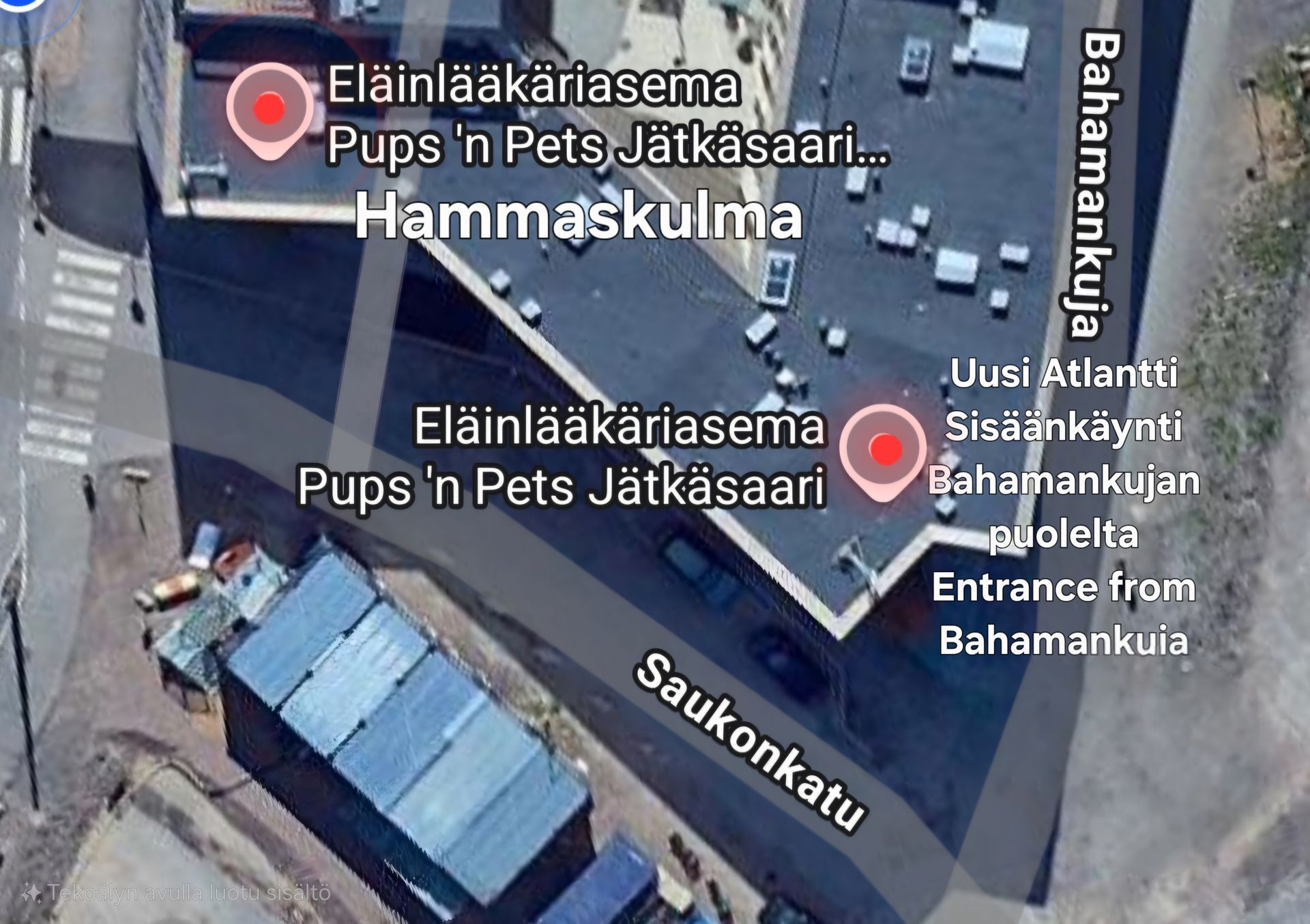 Kartta Jätkäsaaren klinikalle