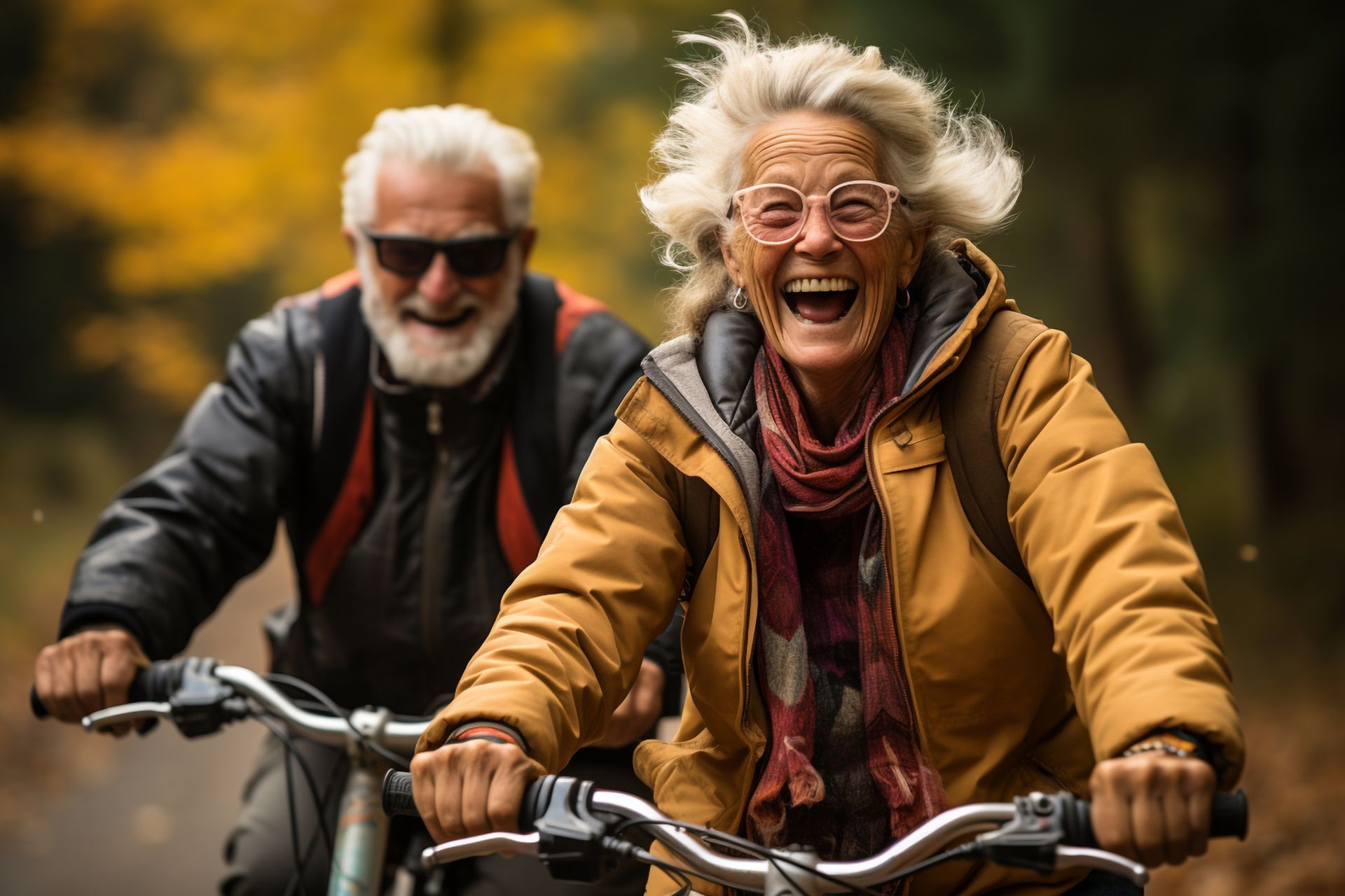 Couple de personnes âgées qui font du vélo