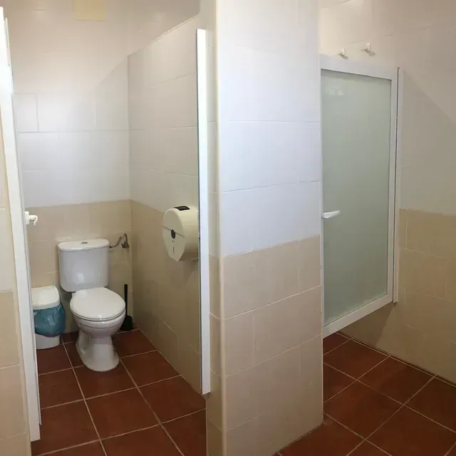 Un baño con inodoro y ducha.