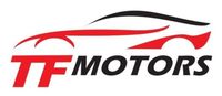 Logotipo de TF Motors que presenta siluetas estilizadas de automóviles en rojo y negro sobre el texto "TF MOTORS" .