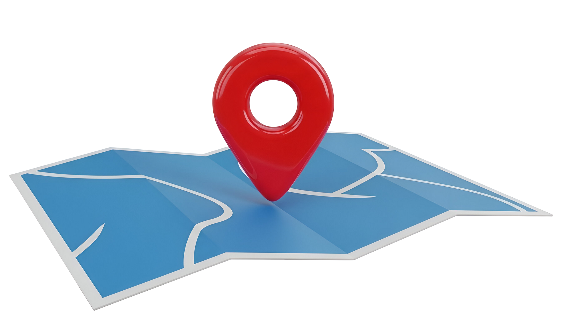 Épingle rouge sur une carte bleue pliée.