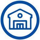 Un icono azul y blanco de una casa en un círculo.