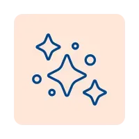 Un icono de línea de tres estrellas sobre un fondo rosa.