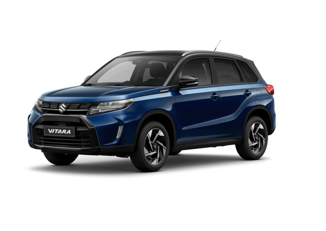 Un suv suzuki vitara jaune est représenté sur un fond blanc.