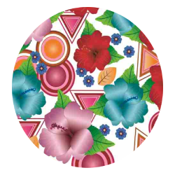 Un círculo con flores y triángulos.