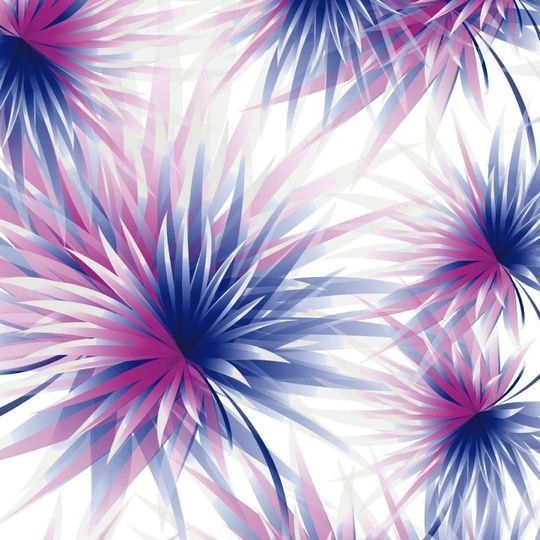 Flores moradas y azules sobre un fondo blanco
