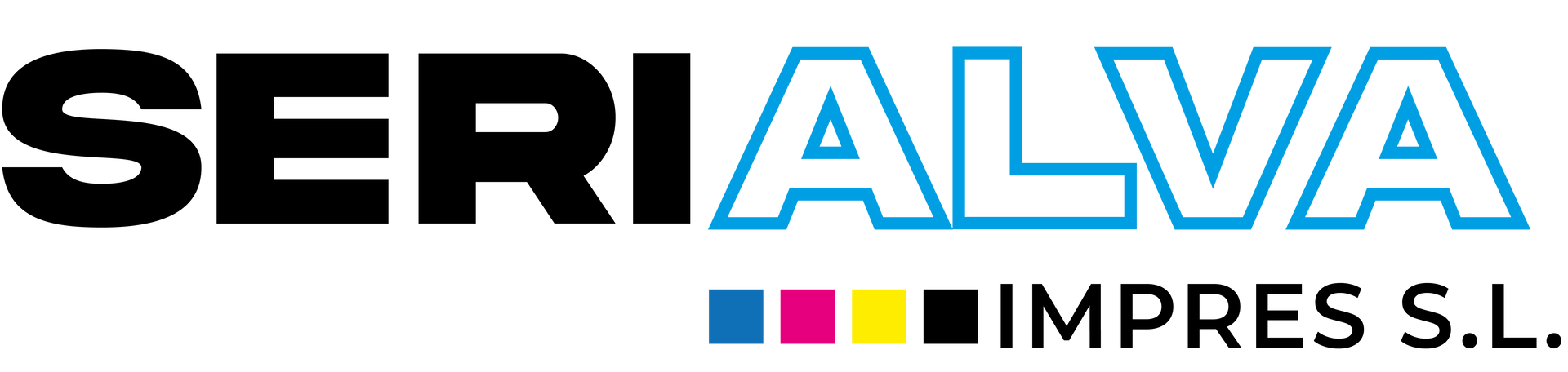 El logotipo de Serialva Impres SL es un logotipo negro y azul sobre un fondo blanco.