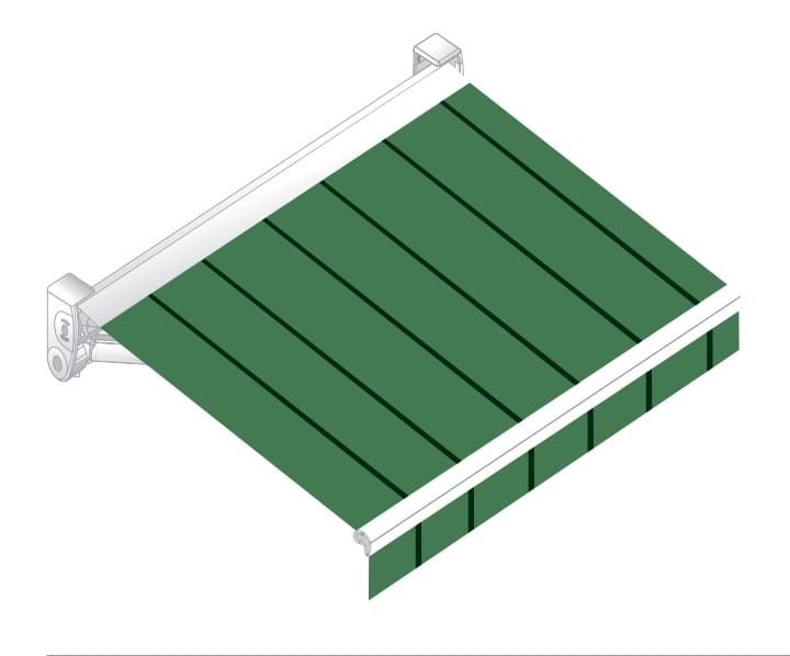 Un toldo verde con un marco blanco sobre un fondo blanco.