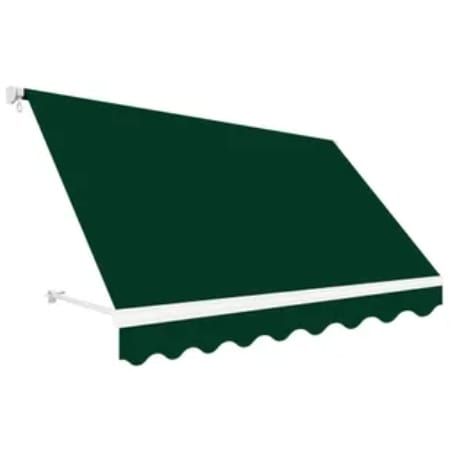 Un toldo verde con ribete blanco sobre un fondo blanco.