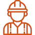 Un icono naranja de un hombre que lleva casco y tirantes.