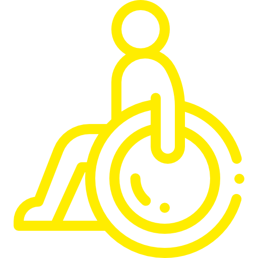 Ein gelbes Symbol einer Person im Rollstuhl.