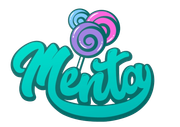 Logotipo de Mentoy, con escritura turquesa y tres espirales de piruleta en la parte superior.