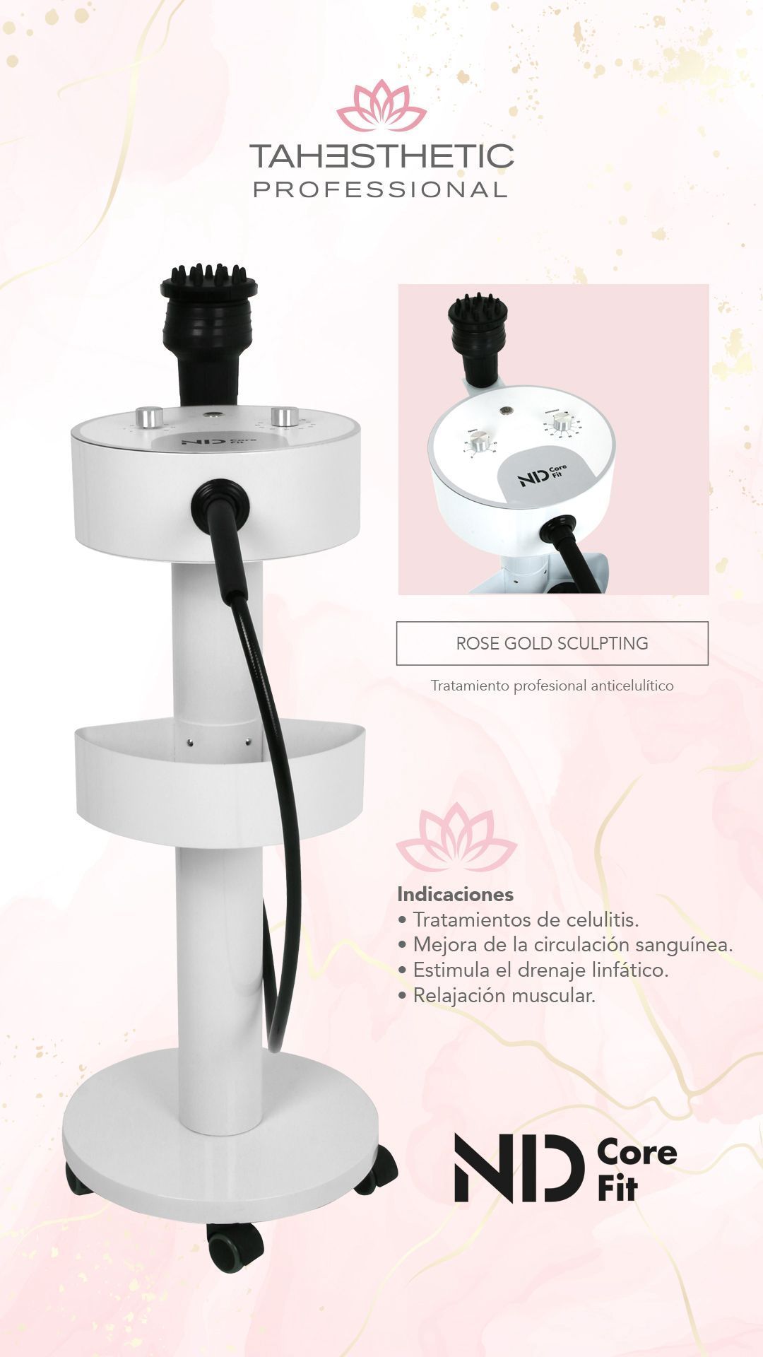 Estación de decoración de uñas con escritorio, lámpara, silla y estantes que contienen botellas de esmalte de uñas.